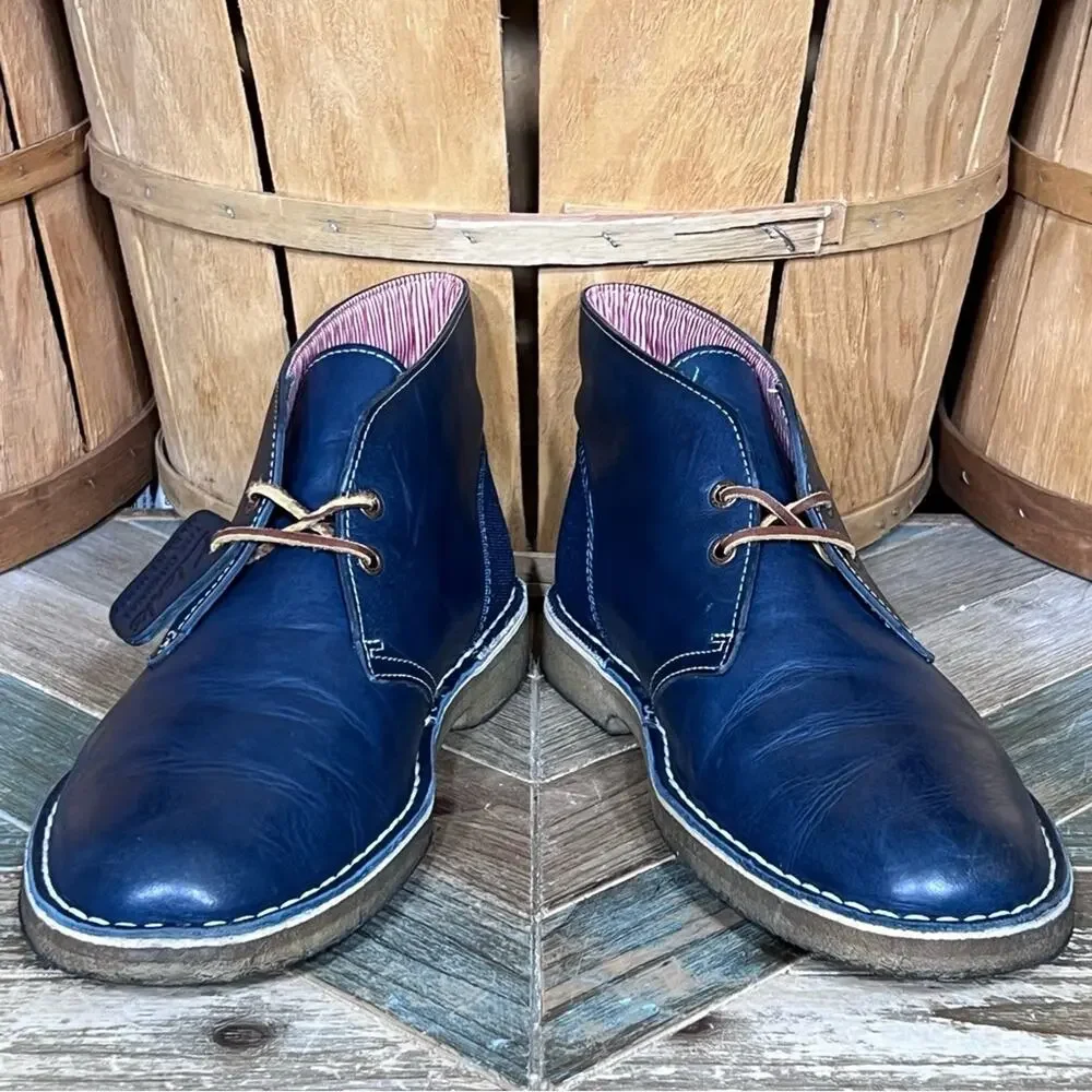 Clarks x Herschel Blue Leather Denim Limited Edition Desert Boots Men Size 10.5